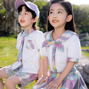 小学生夏季 校服幼儿园短袖 啦啦队演出服中国风班服园服海军风 套装