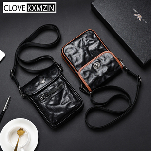 CloveKxmzin真皮男士 斜挎手机包韩版 多功能单肩包小包潮 休闲竖款