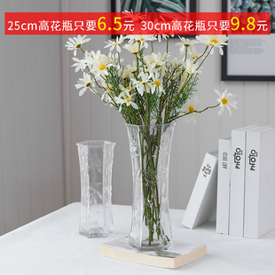 现代简约大号透明玻璃花瓶 百合富贵竹水培装 客厅花插花瓶 饰花器
