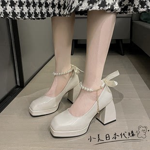 白色优雅法式 日本超高跟婚鞋 增高新娘鞋 温柔公主粗跟鞋 小个子时尚
