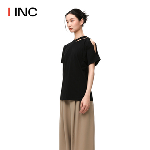 MM6 圆领露肩短袖 设计师品牌 IINC T恤宽松上衣女 24SS新款