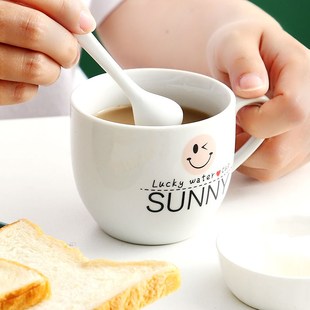 马克杯创意个性 陶瓷牛奶杯茶杯家用咖啡杯子情侣喝水带勺杯子茶缸