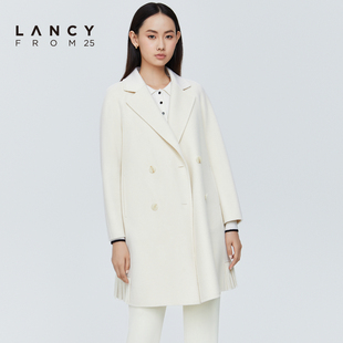 LANCY 朗姿羊毛大衣女2022冬季 气质双面呢高级外套女 新款 中长款
