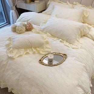 公主风全棉水洗棉四件套浪漫法式 荷叶花边被套柔软纯棉床上用品