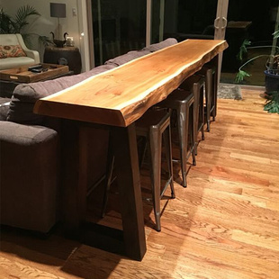 铁艺实木靠墙吧台桌家用窄桌子餐厅沙发高脚桌隔断柜长条桌椅组合
