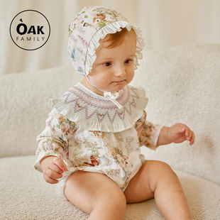 Oak Family新生儿荷叶领包屁衣夏季 婴儿衣服满月百天宝宝爬服 薄款