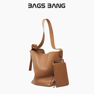 BagsBang 诺美 包包牛皮大容量敞口设计单肩包 水桶包女2023新款