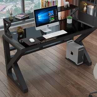 钢化玻璃台式 电脑桌家用简易书桌书架卧室办公桌学生学习电竞桌子