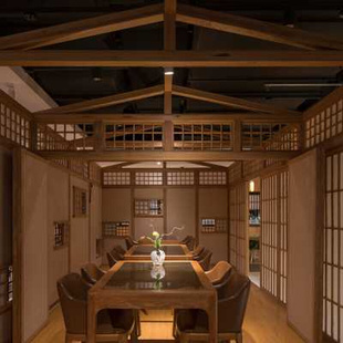 唐日新派日式 料理店装 实木格子推拉移门和室隔断门 修榻榻米日式