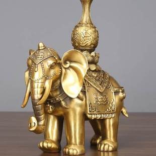 纯黄铜大象摆件一对家居饰品吸水象办公室客厅玄关装 饰工艺品