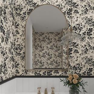 卫生间墙面自粘墙纸美式 壁纸黑色防水厨房防油墙贴 复古小碎花法式