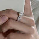 新款 方糖锆石施家珍珠纯银戒指ins轻奢古风小众高级感指环食指戒