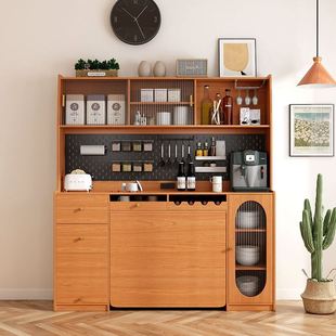 新款 多功能厨房靠墙简 餐边柜餐桌一体可伸缩隐形实木桌子带折叠式