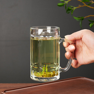透明玻璃杯茶杯麻将馆喝茶带把手家用办公啤酒杯子个人水杯泡茶杯
