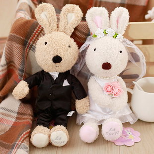 可爱白色婚纱款 砂糖兔毛绒玩具太子兔情侣公仔结婚婚车头娃娃礼物