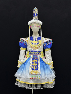 儿童民族独唱民族服饰女童蒙古族歌手服装 定制配送头饰公主