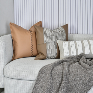梵廊朵5件套床品现代轻奢沙发套组橘棕色系样板房家居沙发抱枕组