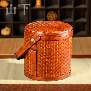 竹编提篮中式 茶具收纳篮普洱篮竹筐提盒传统食盒带盖精品茶叶包装