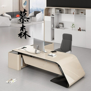 时尚 高端白色办公桌大班台 烤漆老板办公桌简约现代总裁桌设计师款