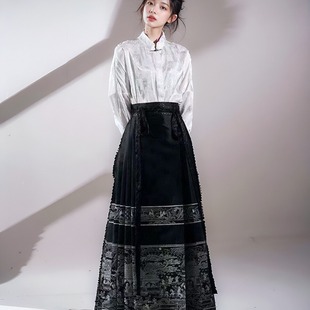 新中式 国风女装 半身长裙 宋制改良汉服京云染黑色马面裙子日常套装