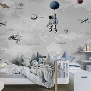 墙纸儿童房男孩墙布壁纸卧室太空星空壁布背景墙定制壁画墙面装 饰