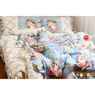 新款 韩国进口粉色普罗旺斯玫瑰花朵丝带荷叶边公主风四件套床品