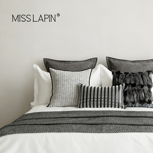 澜品现代简约黑灰色系抱枕床品组合轻奢别墅酒店样板间床上用品