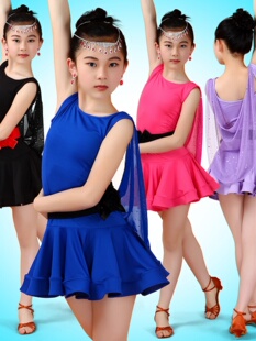 网纱儿童拉丁舞裙少儿女拉丁舞蹈服装 演出规定比赛考级服连体衣裙