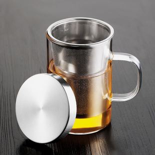 耐热玻璃茶杯茶水分离泡茶杯不锈钢过滤大容量花茶杯带把杯子家用