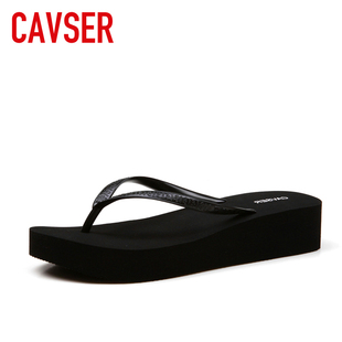 CAVSER2024夏季 夹脚拖鞋 子潮 坡跟人字拖女厚底松糕凉拖防滑沙滩鞋