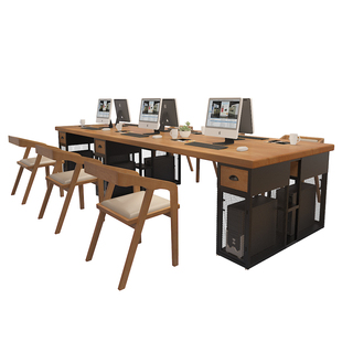 急速发货LOFT工业风实木电脑桌 办公室 职员办公桌4人位6人位现代