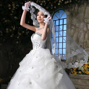 新娘头纱时尚 蕾丝白色花边香槟色头纱头饰婚纱礼服配饰配件价