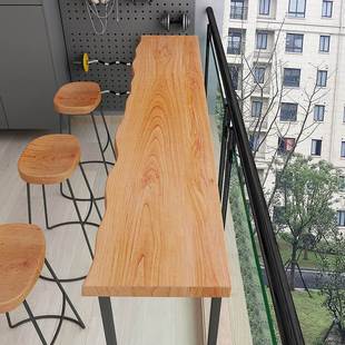 北欧实木阳台吧台桌商用靠墙铁艺家用长条桌子奶茶店高脚桌椅组合