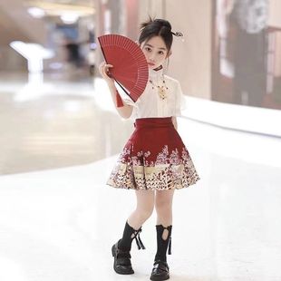 短袖 儿童马面裙女童夏季 半身裙儿童汉服短款 马面裙薄款 中国风童装