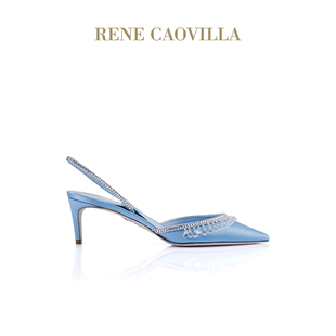 新品 蓝色水钻尖头女士高跟凉鞋 RENE CAOVILLA