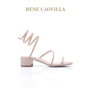 RENE CAOVILLACLEO系列粗跟裸色水钻凉鞋