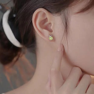 s925纯银青柠檬耳钉夏季 女气质耳环小众设计饰品耳饰高级感