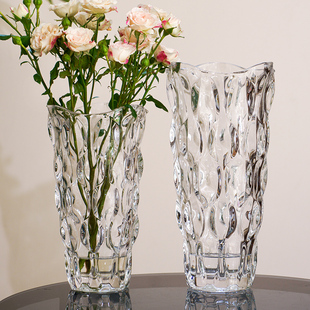 北欧轻奢水晶玻璃花瓶透明插花玫瑰百合鲜花装 饰摆件 饰花器客厅装
