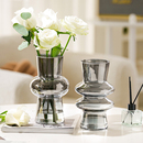 简约小众玻璃花瓶法式 小摆件客厅烟灰透明插花水培鲜花干花高级感