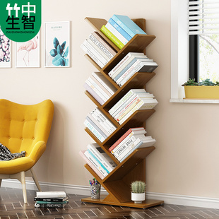 创意树形书架落地简易儿童简约客厅家用收纳桌面置物架实木小书柜