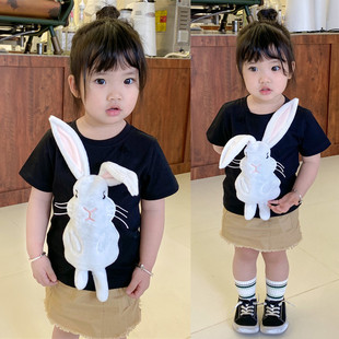 可爱立体动物小兔子衣服女童T恤短袖 夏装 纯棉宝宝上衣洋气母女装