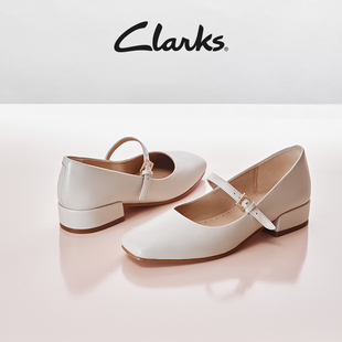 Clarks其乐赛伦系列单鞋 女一字带玛丽珍鞋 时尚 学院风方跟小皮鞋