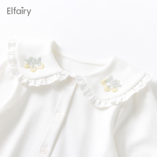 Elfairy宝宝打底衫 女童娃娃领衬衣白色婴儿春装 上衣儿童纯棉衬衫