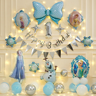 冰雪奇缘主题女孩生日气球派对装 饰品背景墙宝宝场景布置爱莎公主