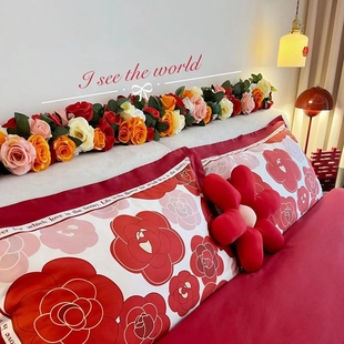 仿真玫瑰花装 饰婚礼床头花管道遮挡假花 饰婚房假花藤条客厅沙发装