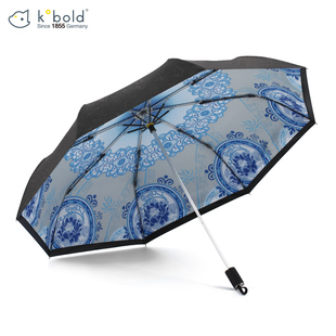 德国kobold女士太阳伞青花瓷复古双层伞布黑胶防晒遮阳折叠晴雨伞