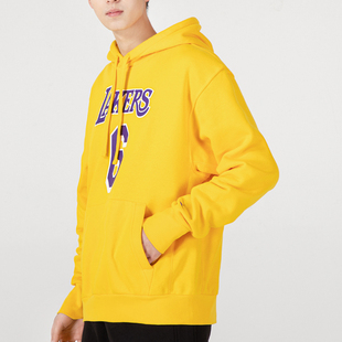 Nike耐克黄色连帽卫衣男装 洛杉矶湖人詹姆斯6号篮球运动服套头衫