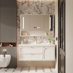 橡木烤漆浴室柜组合陶瓷一体盆法式 卫生间现代简约洗脸盆洗手盆柜