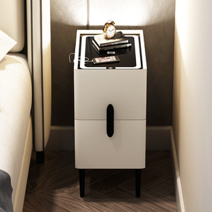 多功能智能小型实木床头柜无线充电小尺寸30cm皮艺超窄卧室收纳柜