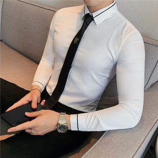 韩版 男士 白色衬衫 男长袖 修身 潮流个性 商务高级感衬衣 帅气休闲寸衫